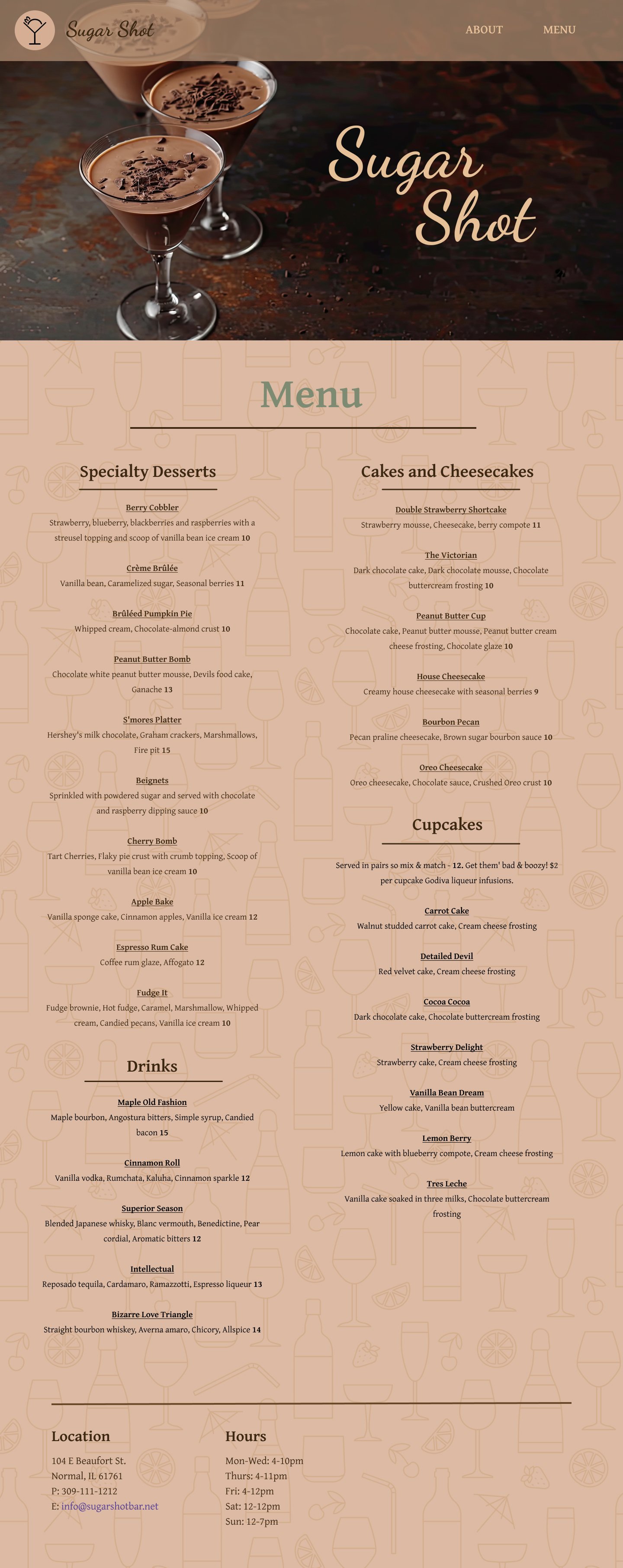 full layout of a menu page for a restaurant